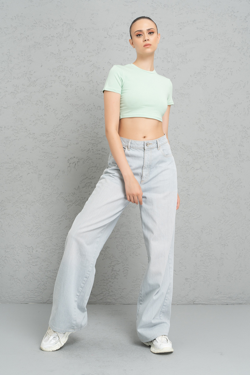 Kısa Kollu Pale Mýnt Crop Bluz