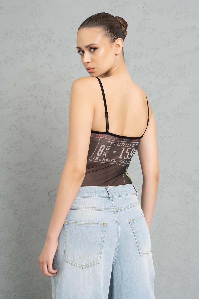 Thin Shoulder Strap BLACK & MIX printed Bodysuit