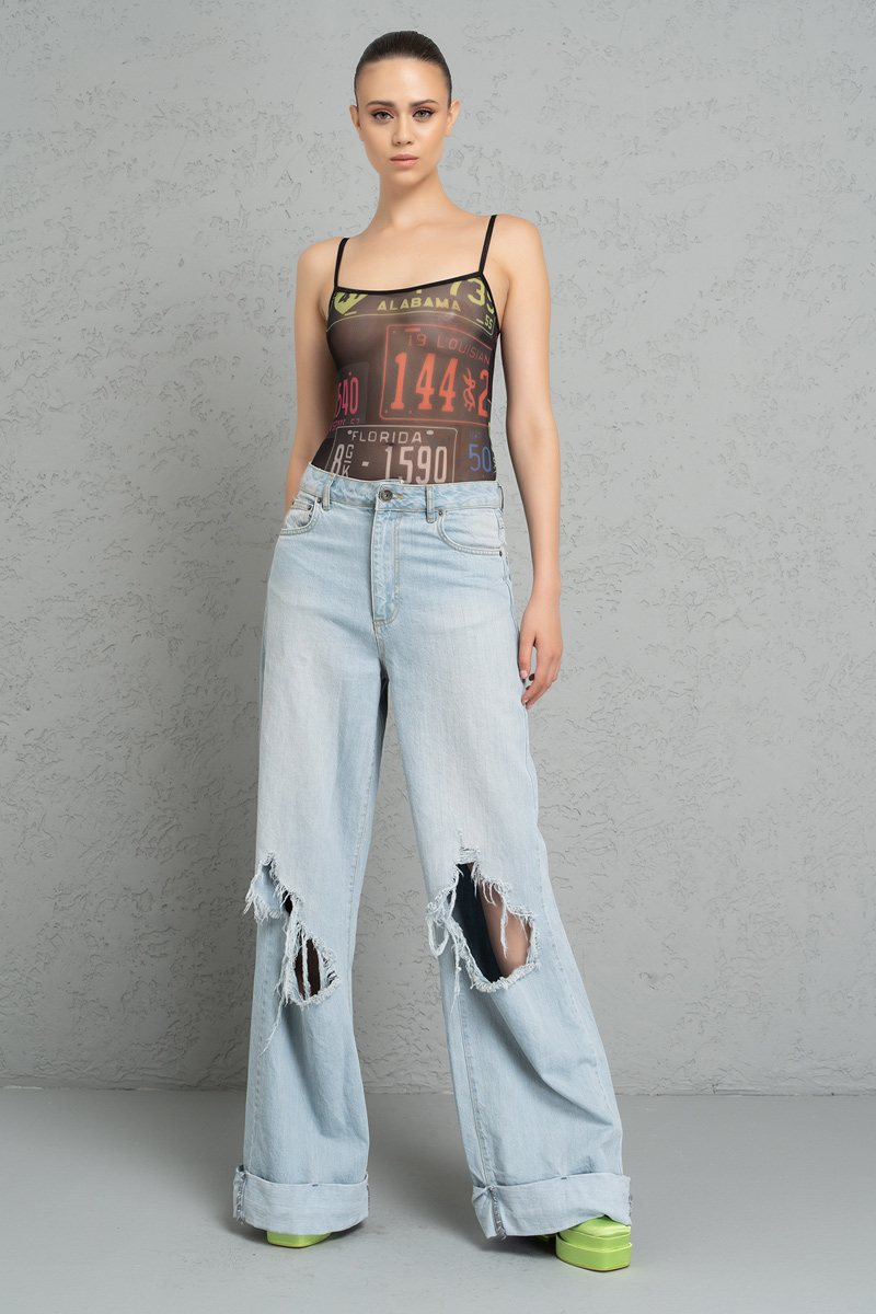 Thin Shoulder Strap BLACK & MIX printed Bodysuit