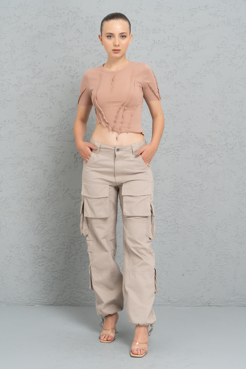 Karamel Asimetric Crop Bluz