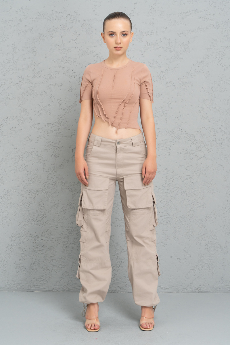 Karamel Asimetric Crop Bluz