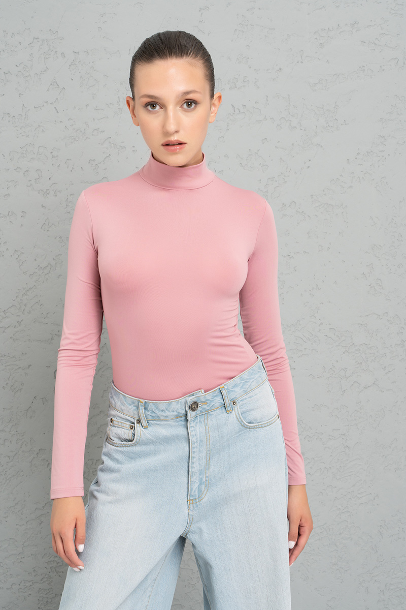 Light Rose Balıkçı Yaka Uzun Kollu Bluz