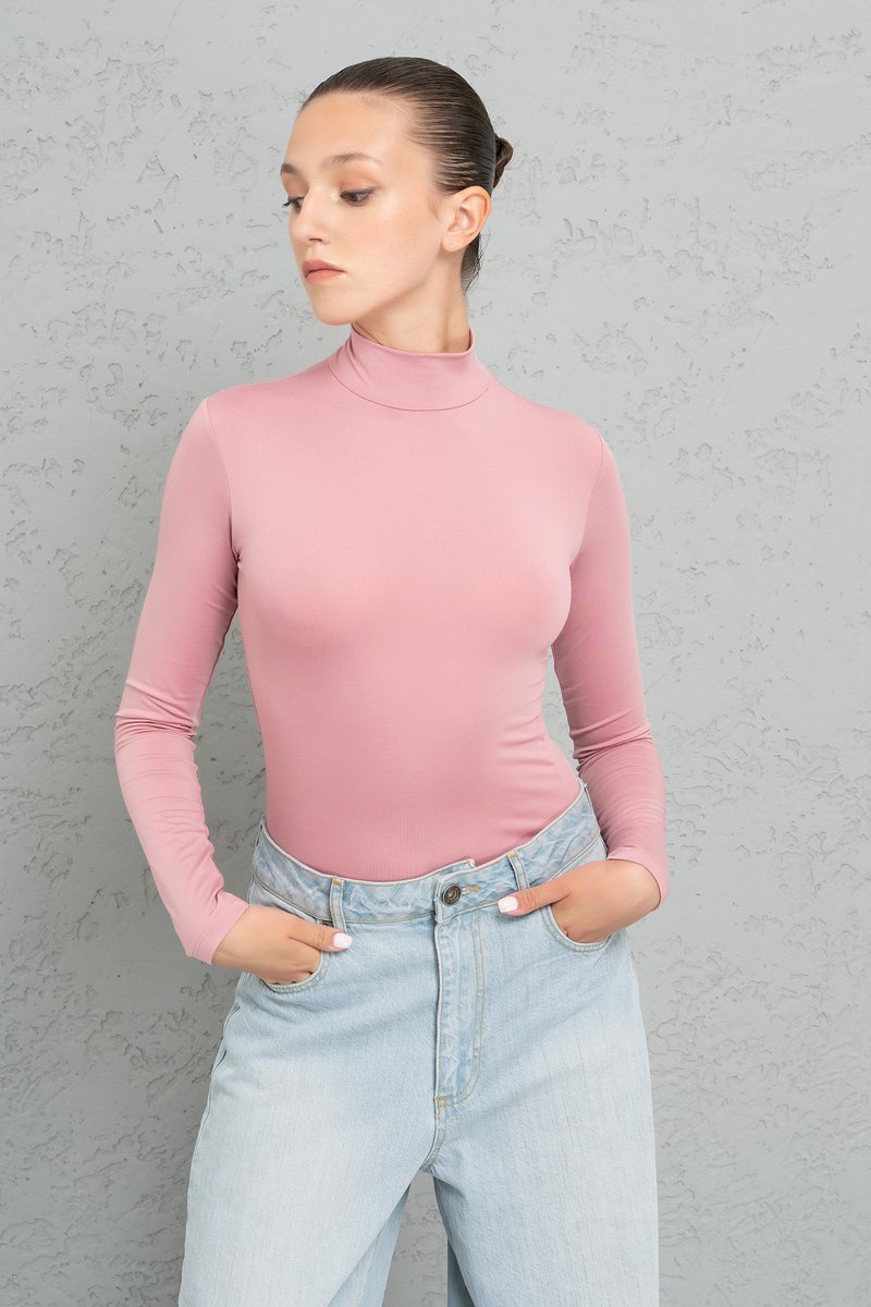 Light Rose Balıkçı Yaka Uzun Kollu Bluz