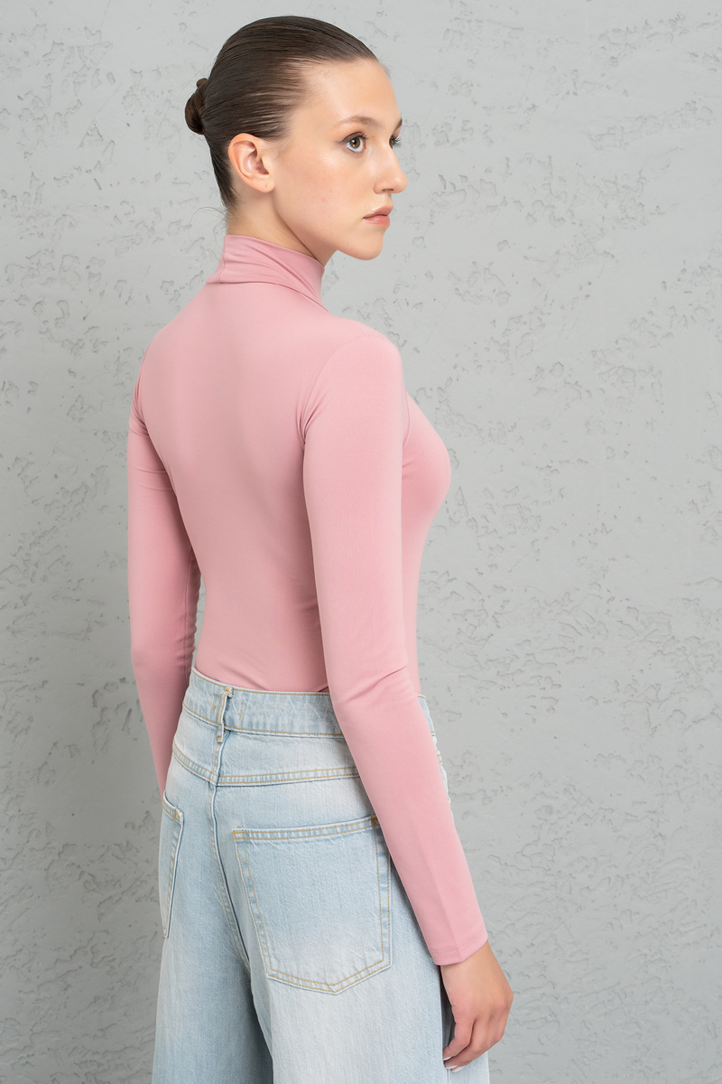Light Rose Balıkçı Yaka Uzun Kollu Bluz