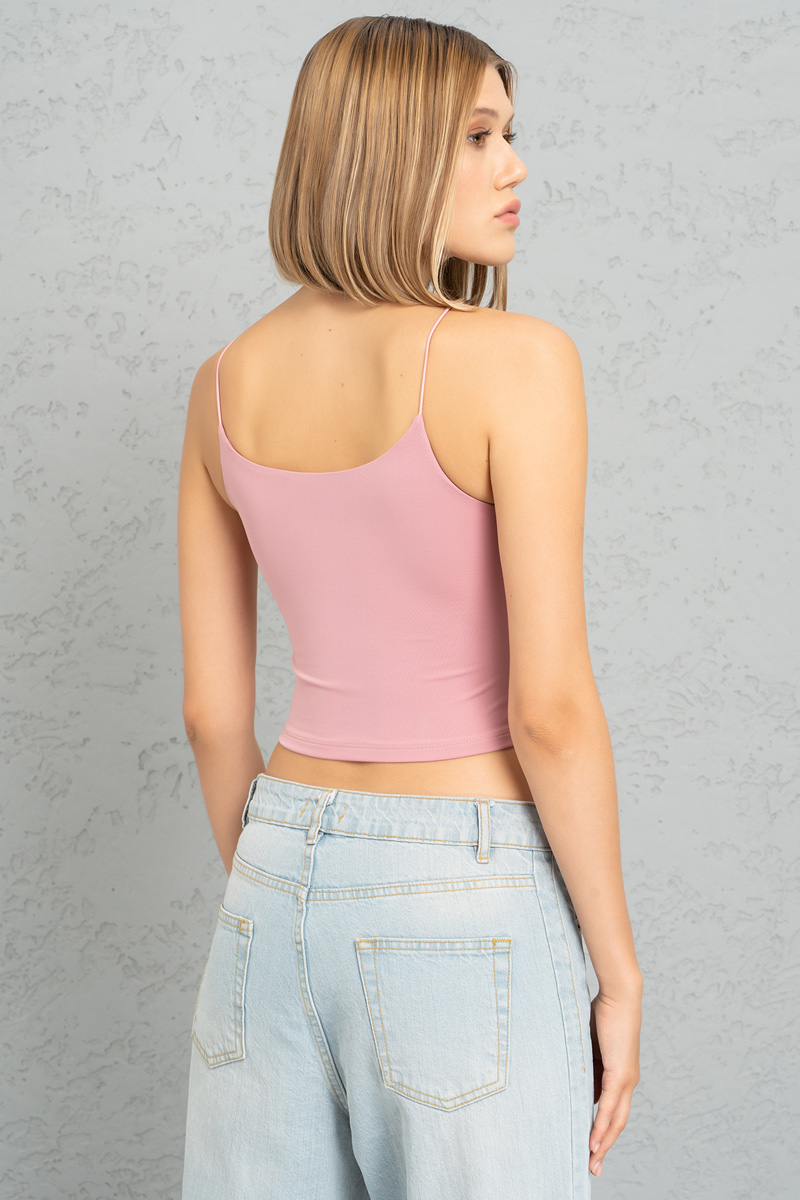 Light Rose İp Askılı Crop Atlet