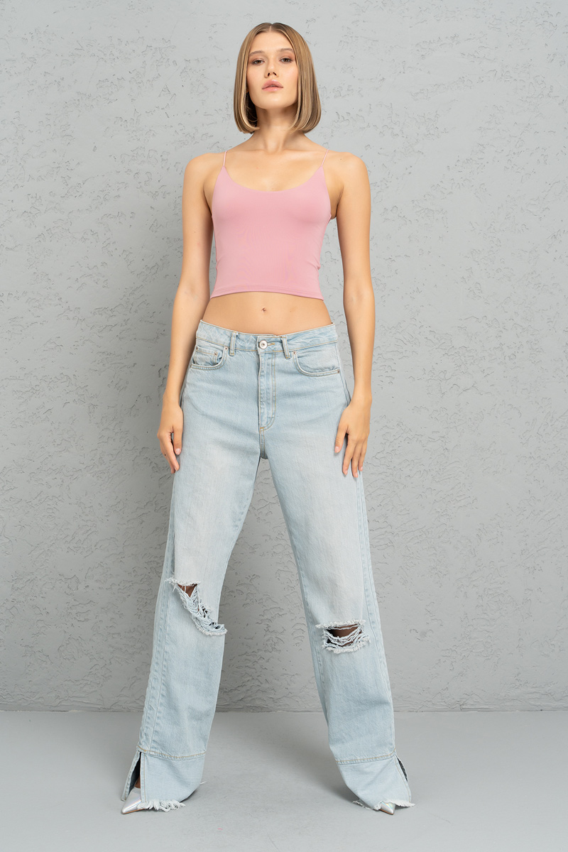 Light Rose İp Askılı Crop Atlet