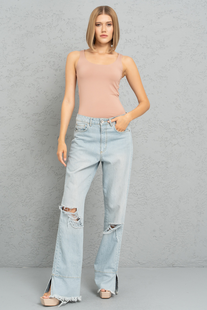 Round Neck Sleeveless Caramel Tank Top
