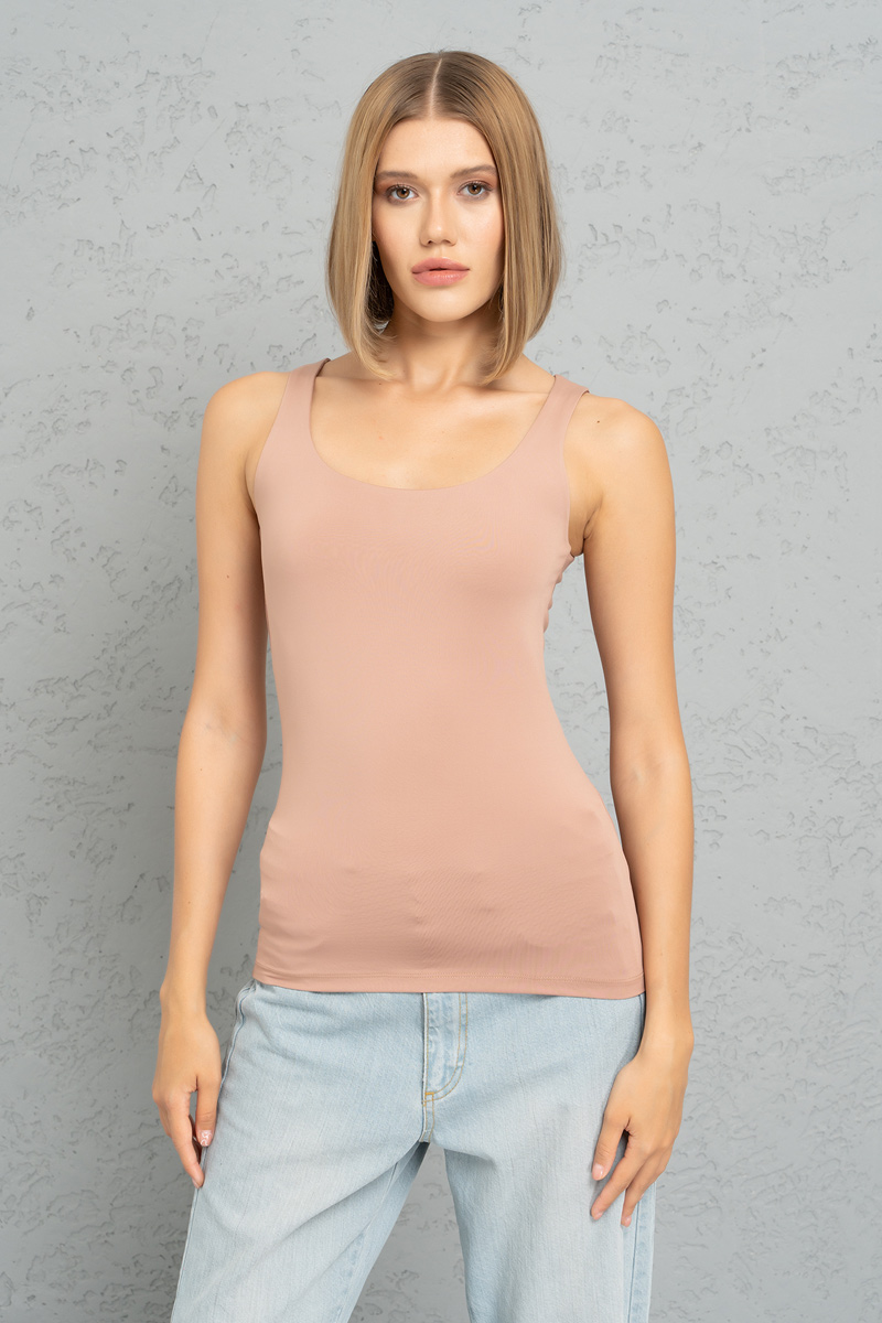 Round Neck Sleeveless Caramel Tank Top