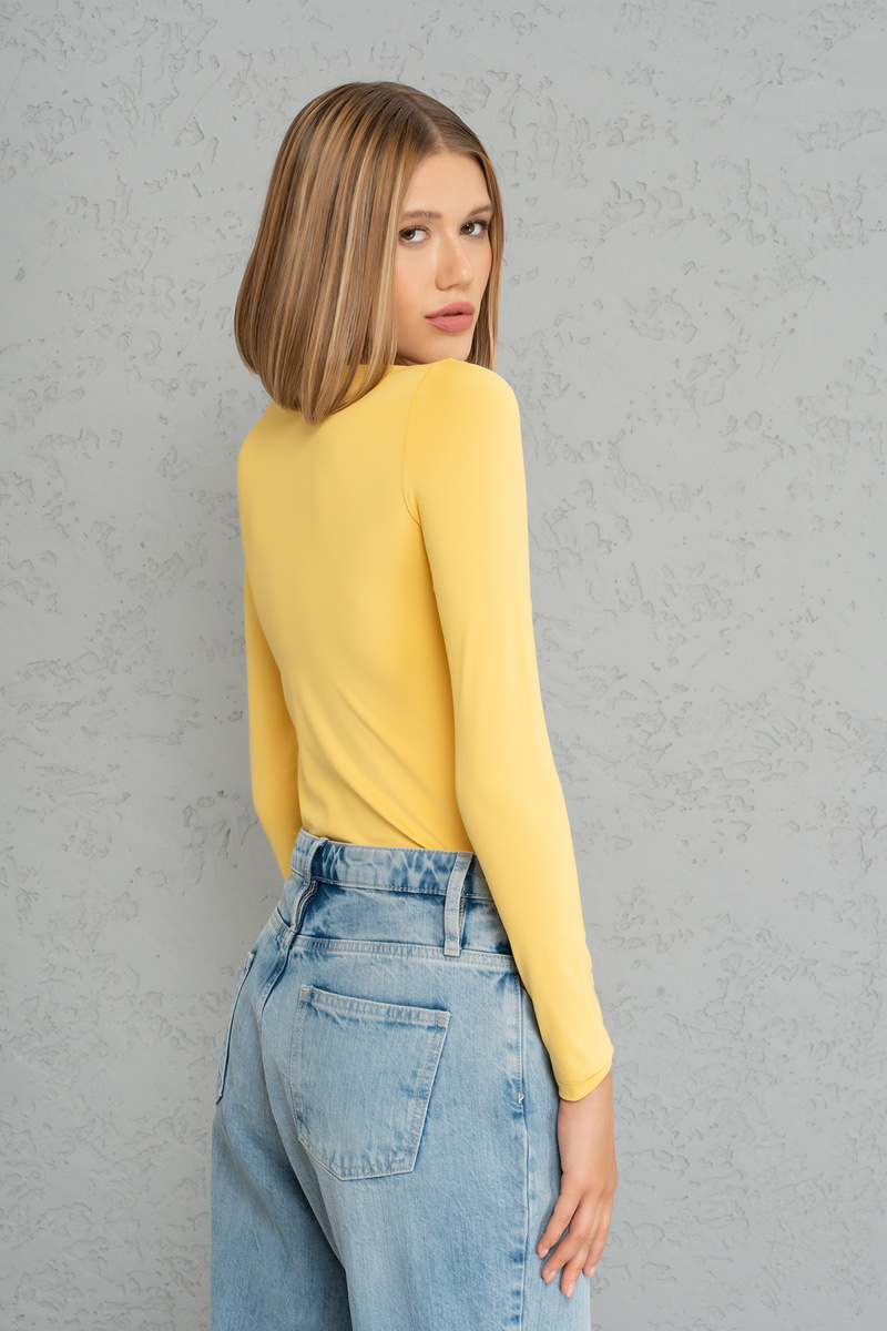 Boat Neck Long Sleeve Light yellow Top