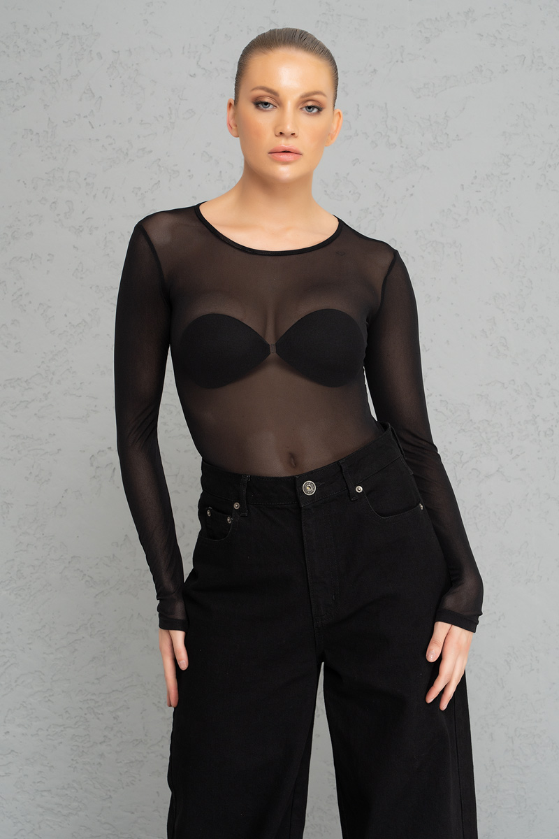 Sheer Black Long-Sleeve Top