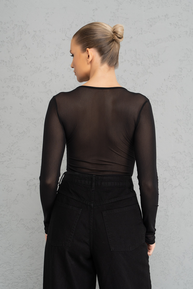 Sheer Black Long-Sleeve Top