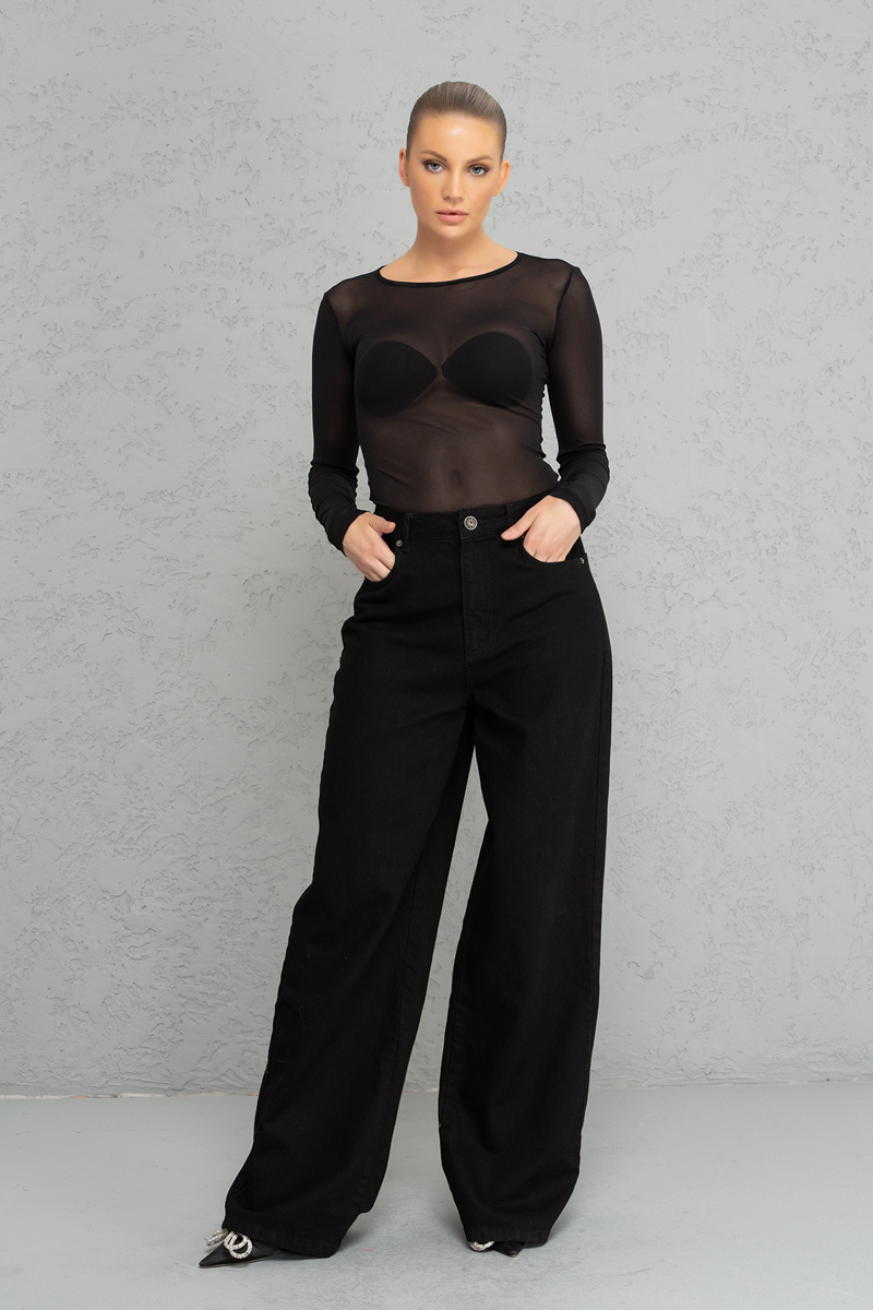 Sheer Black Long-Sleeve Top
