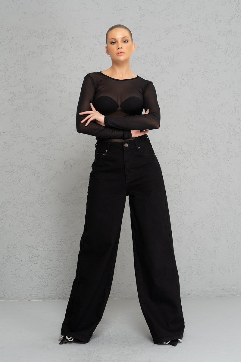 Sheer Black Long-Sleeve Top