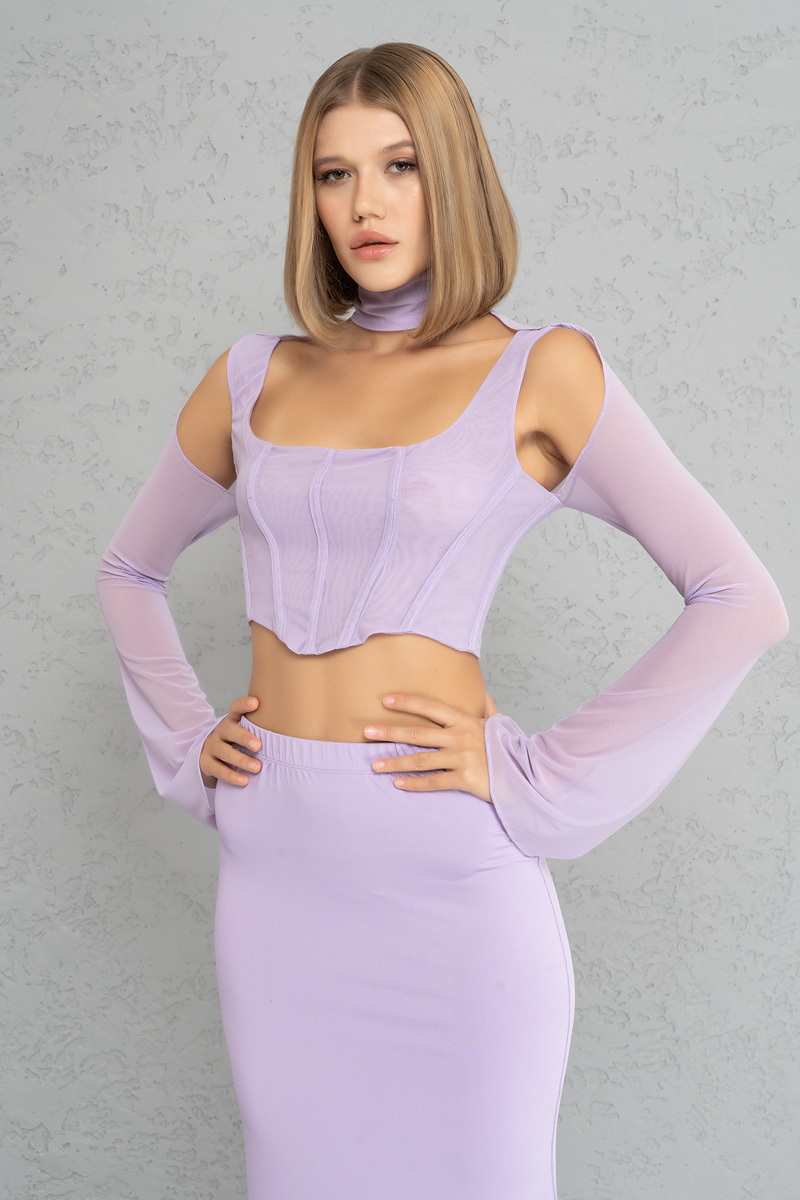 Yeni Leylak Mini Tül Büstiyer