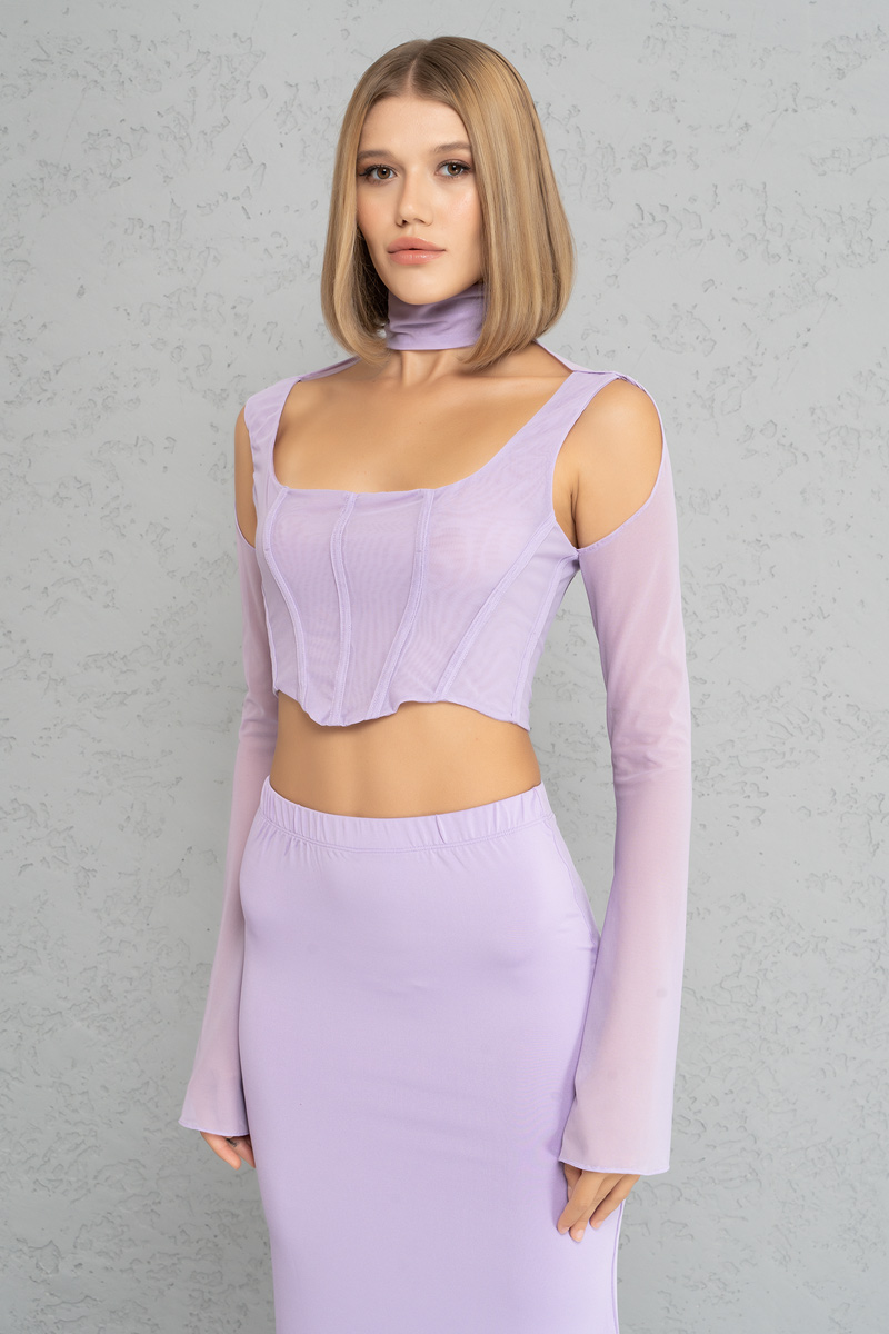 Yeni Leylak Mini Tül Büstiyer