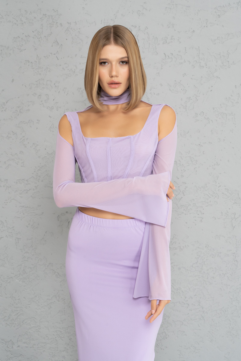 Yeni Leylak Mini Tül Büstiyer