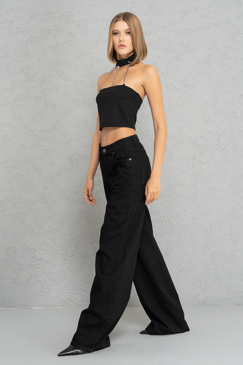Black High-Waist Wide-Leg Pants