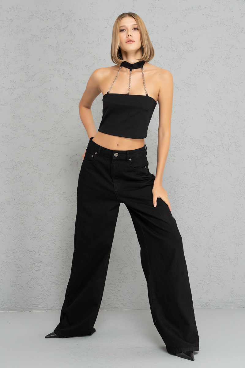 Black High-Waist Wide-Leg Pants