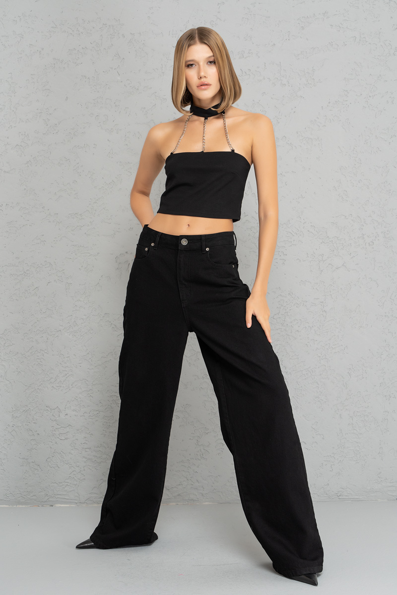 Black High-Waist Wide-Leg Pants