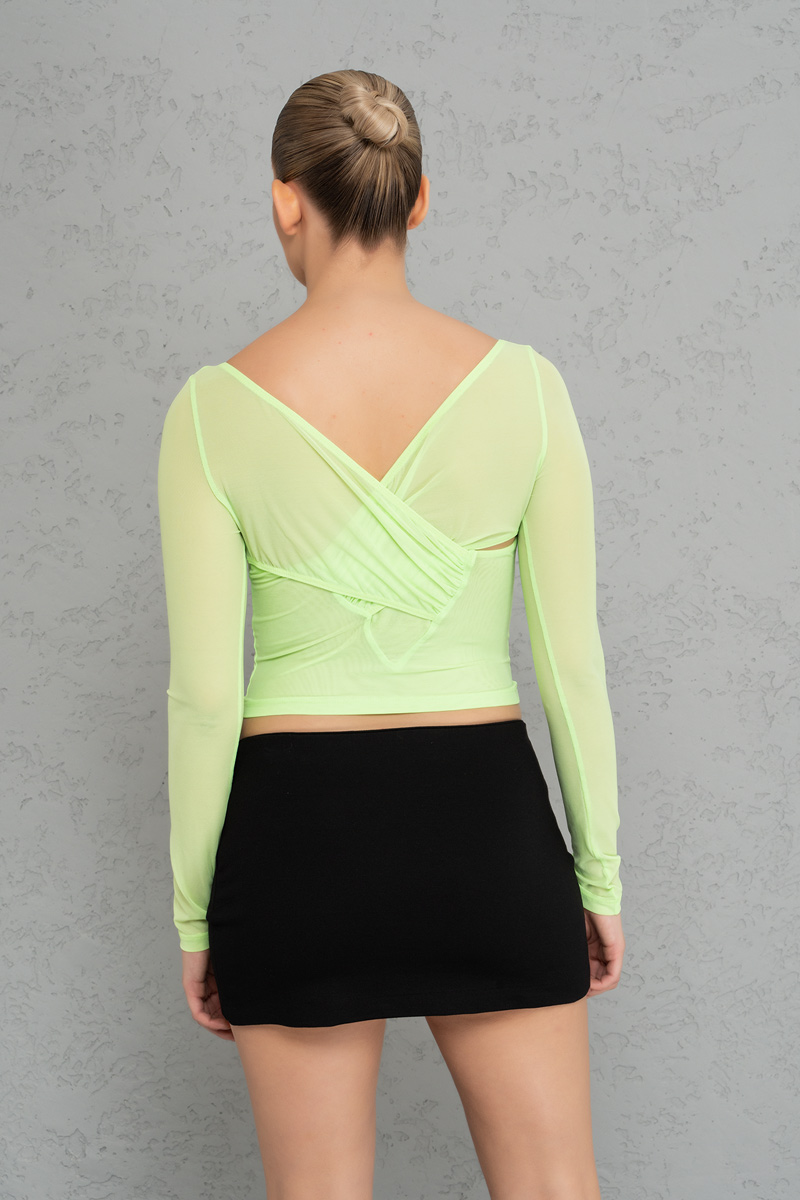 Neon Green Crop Tül Bluz