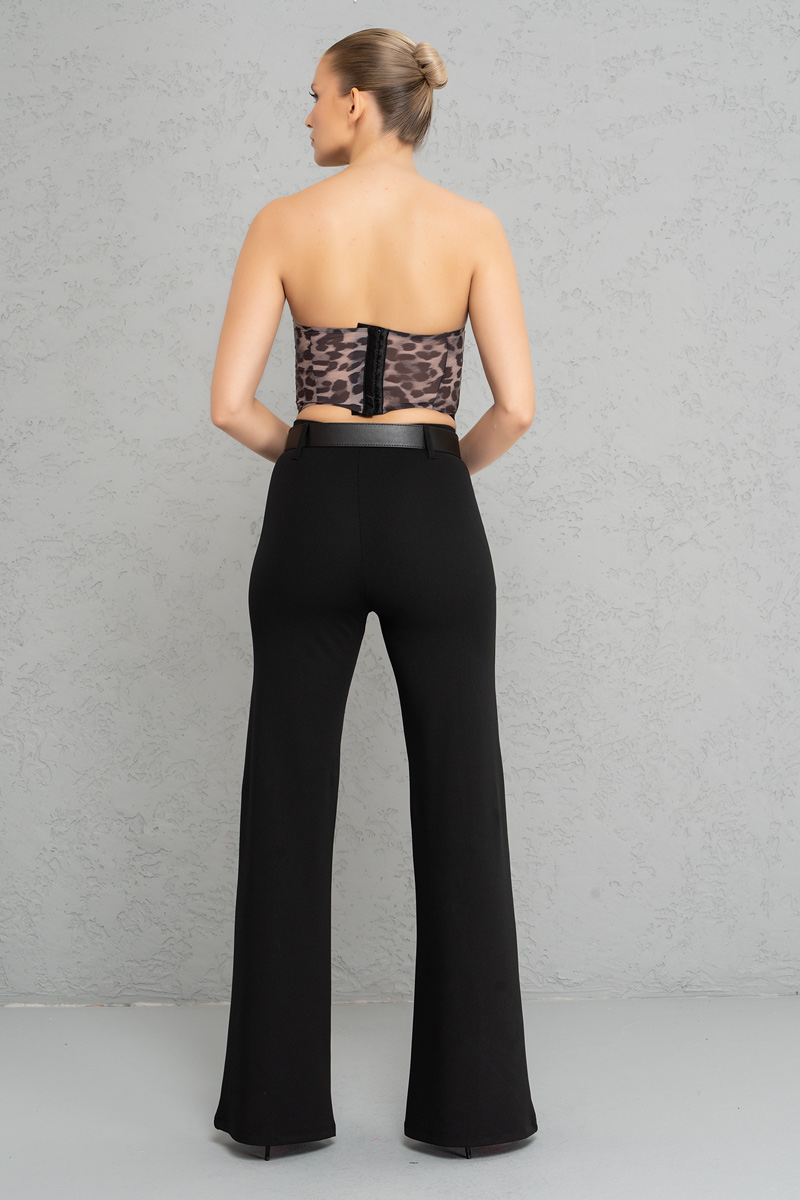 Kemerli Siyah Krep Pantolon