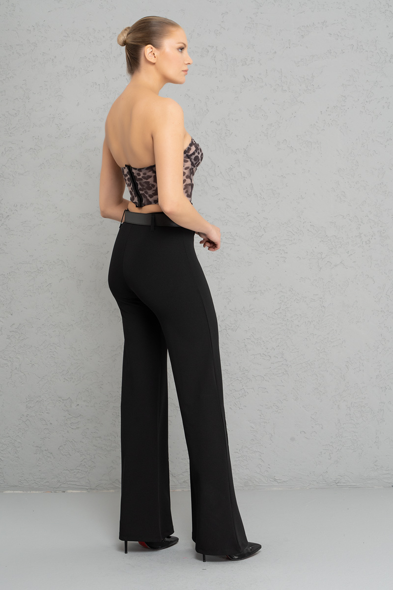 Kemerli Siyah Krep Pantolon