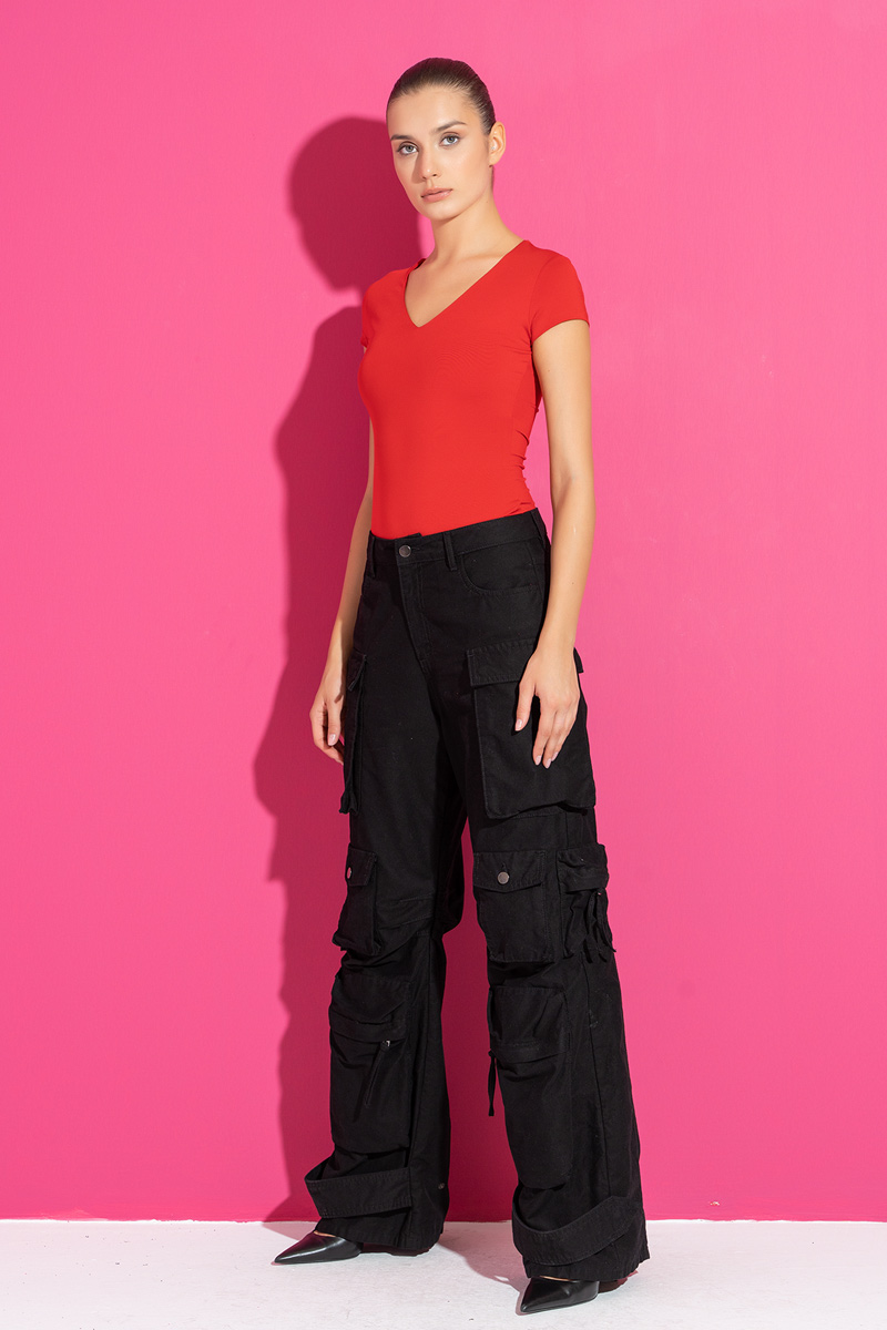 Basic V Neck Top in Red