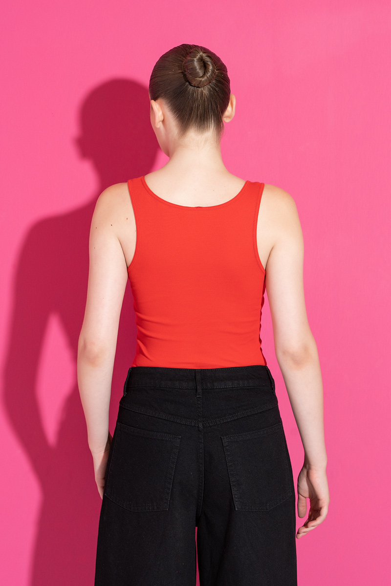 Round Neck Sleeveless Red Blouse