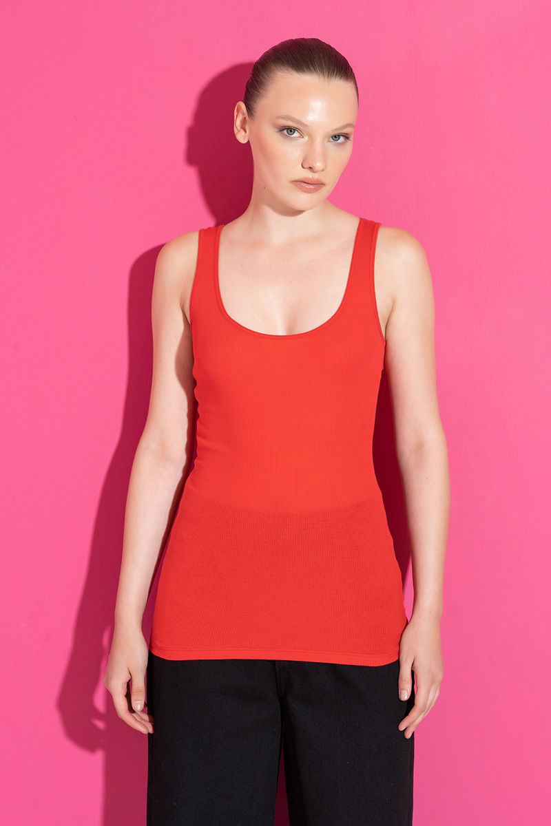 Round Neck Sleeveless Red Blouse