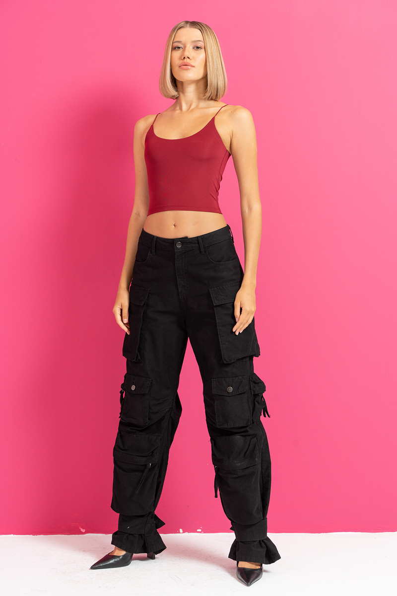 Bordeaux Spaghetti Strap Cropped Cami