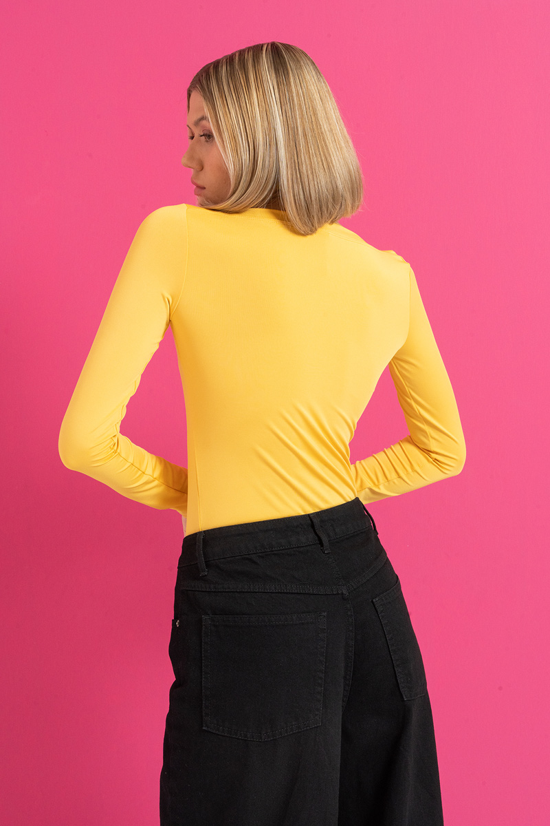 Boat Neck Long Sleeve Dark Yellow Top