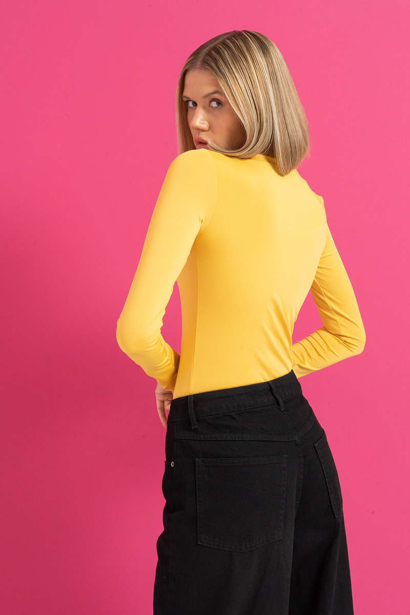Boat Neck Long Sleeve Dark Yellow Top