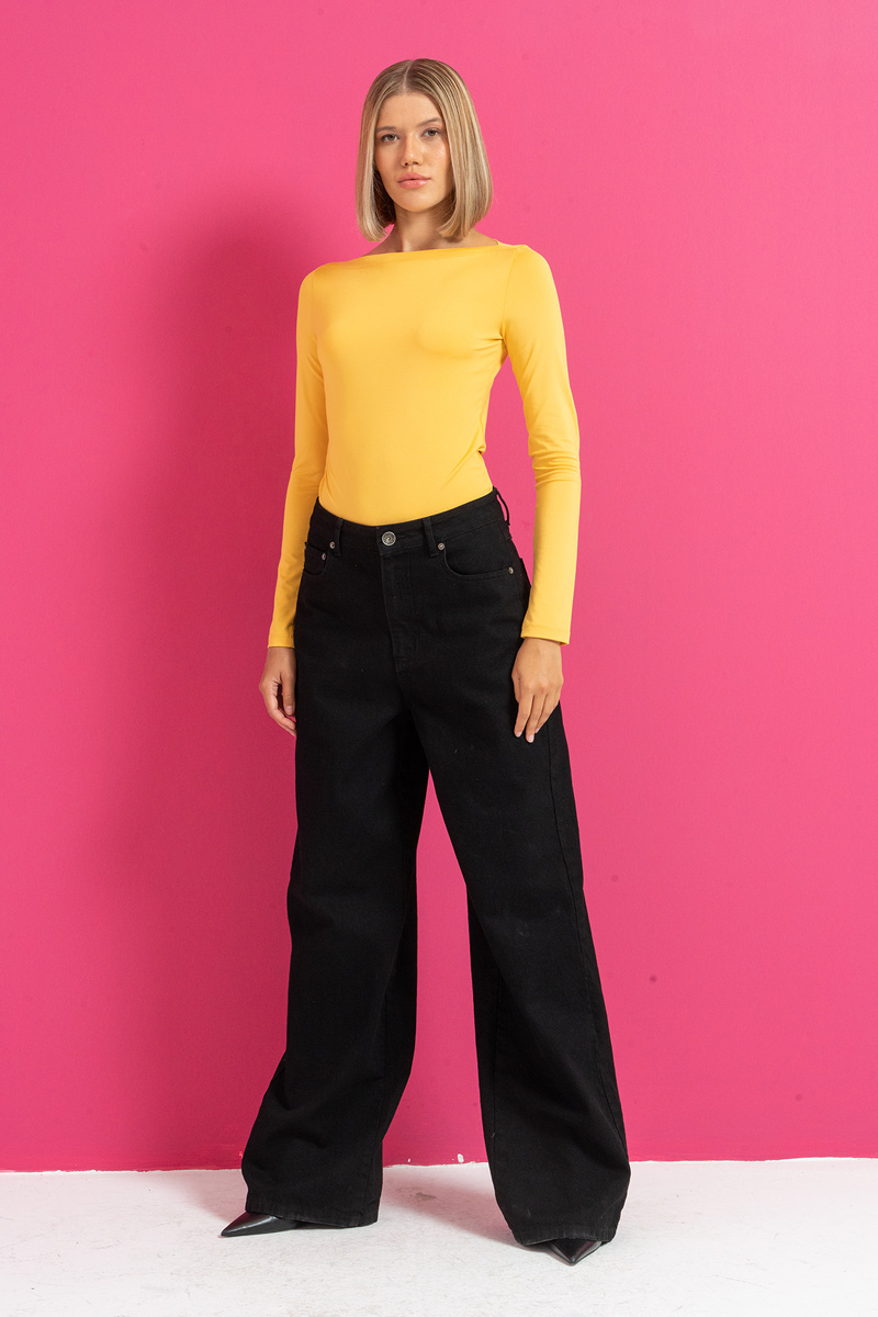 Boat Neck Long Sleeve Dark Yellow Top