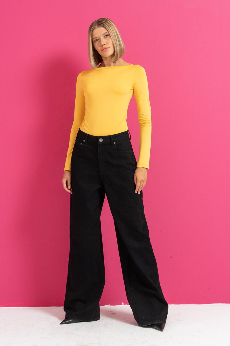 Boat Neck Long Sleeve Dark Yellow Top