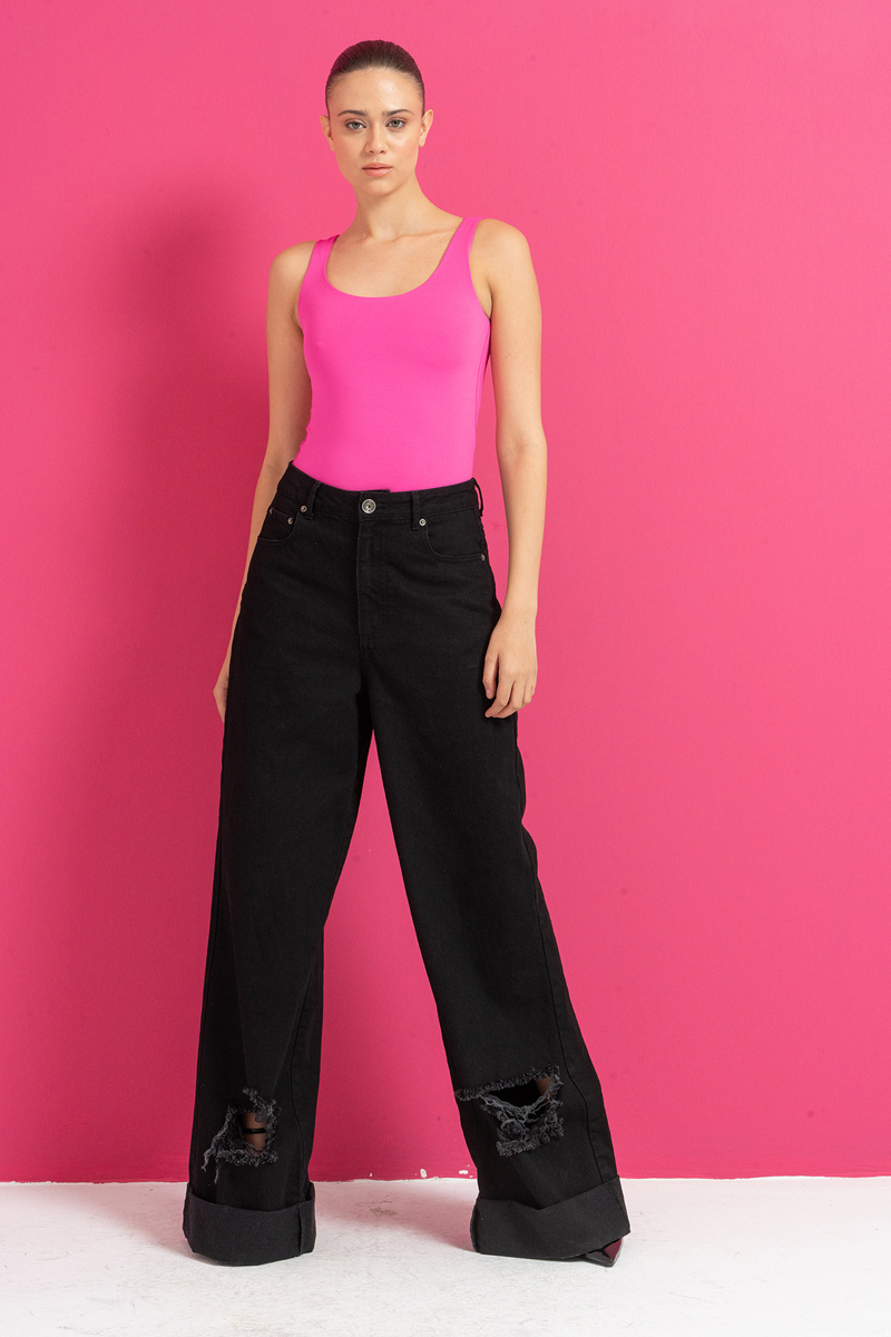 Round Neck Sleeveless New Fuschia Tank Top