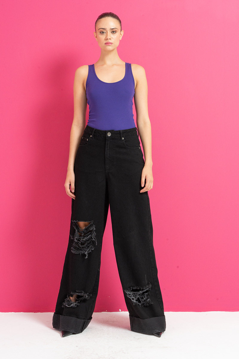Round Neck Sleeveless Purple Blouse