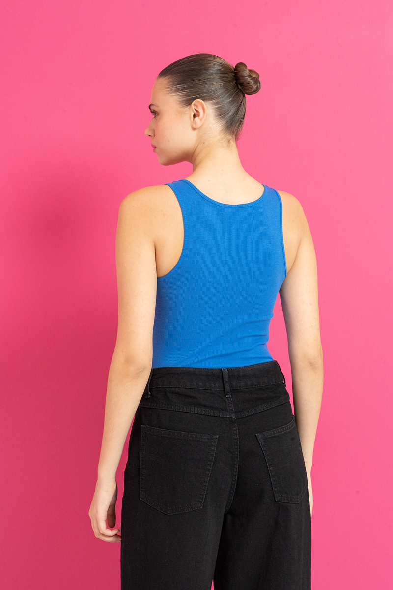 Round Neck Sleeveless Cobalt Blouse
