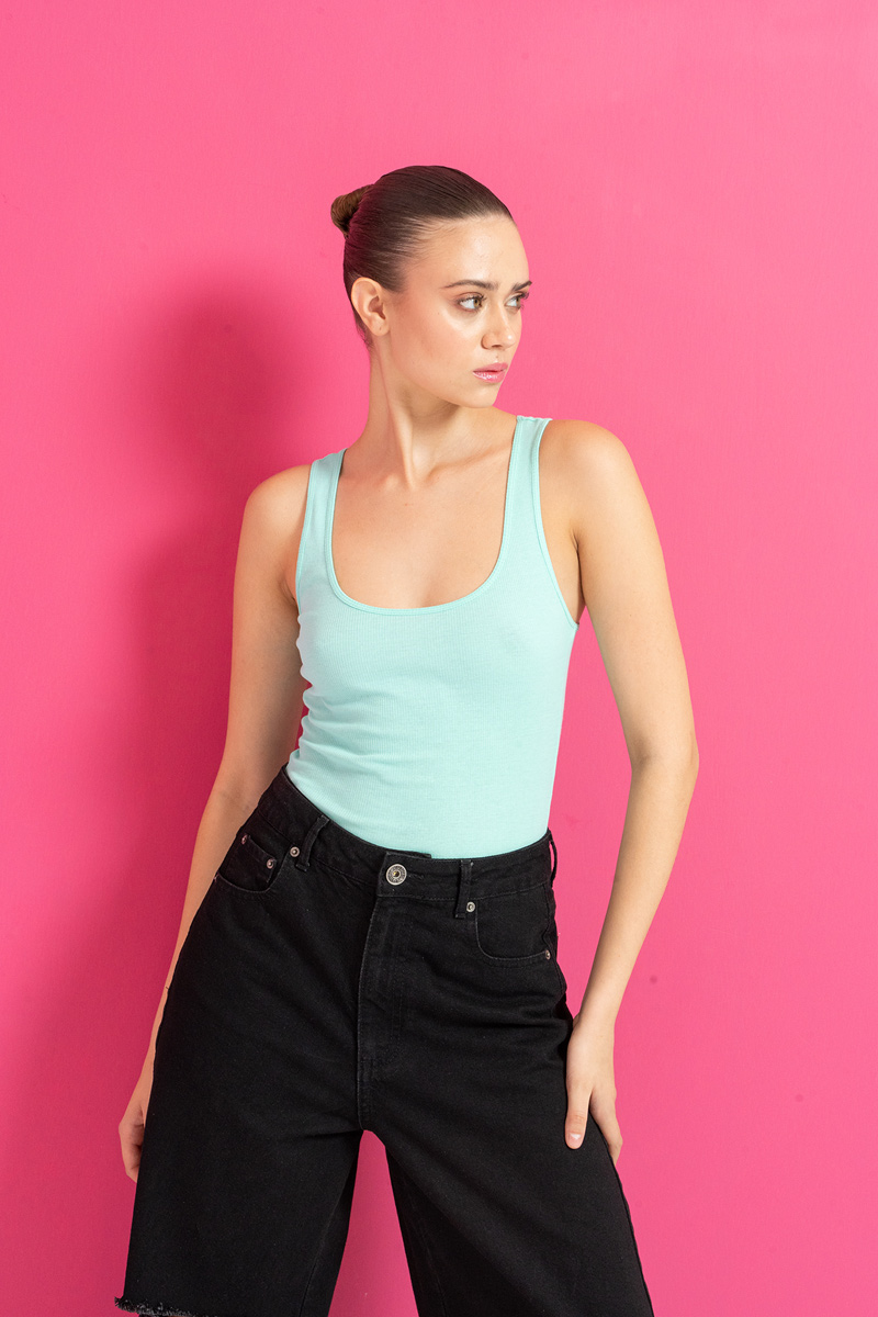 Round Neck Sleeveless Mint Blouse