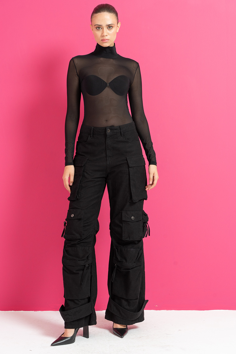 Sheer Black Mesh Turtleneck Top