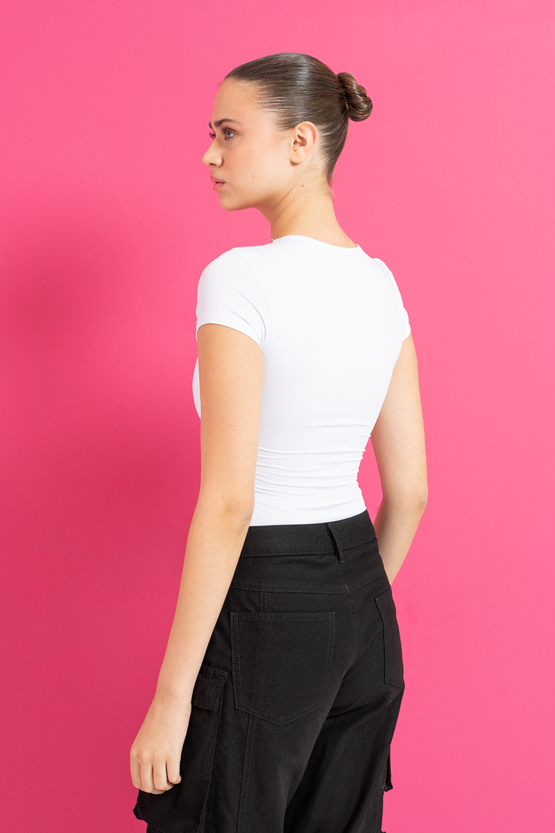 Basic V Neck Top in White