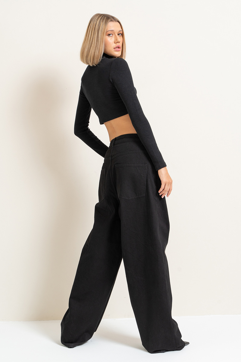 Siyah Bol Paça Kot Pantolon