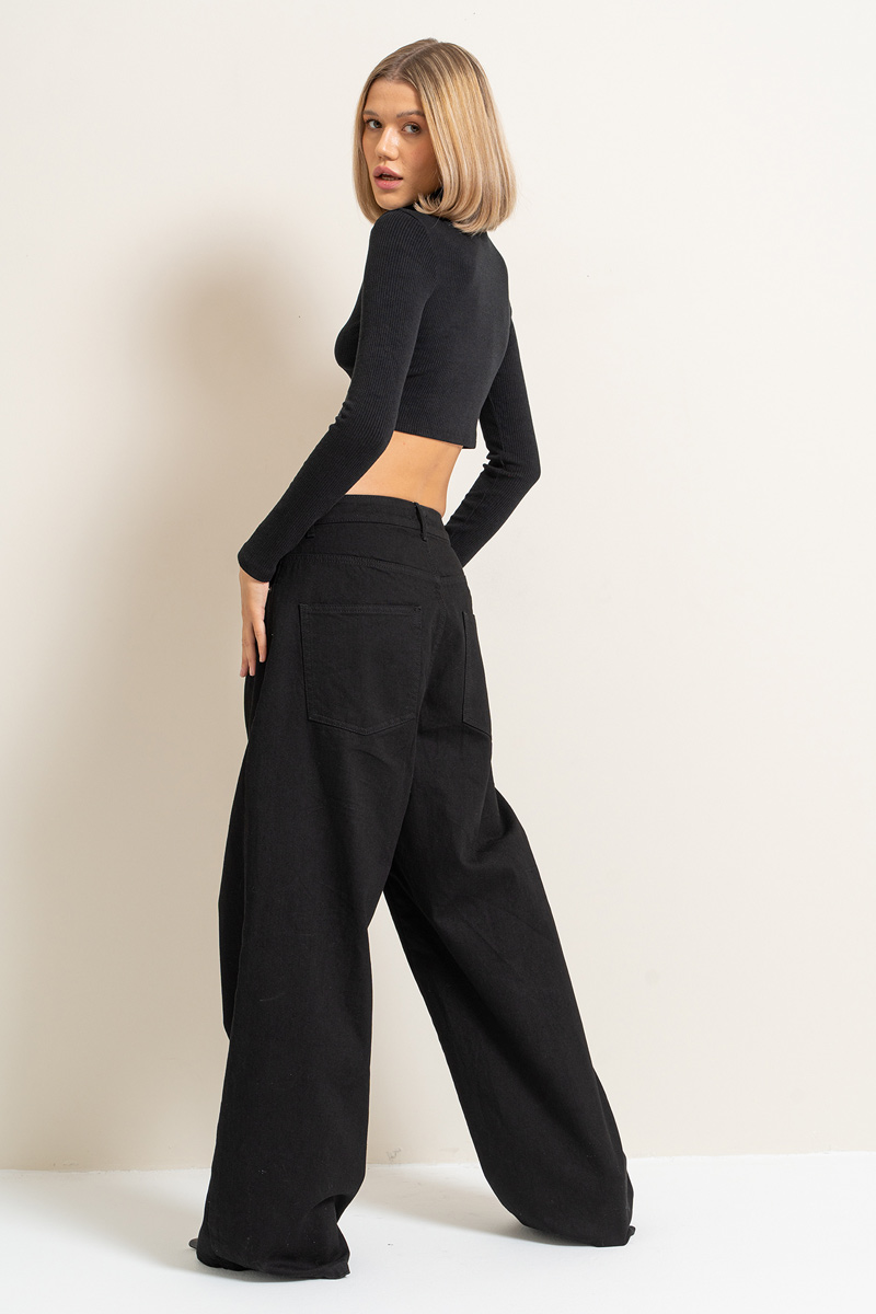 Siyah Bol Paça Kot Pantolon