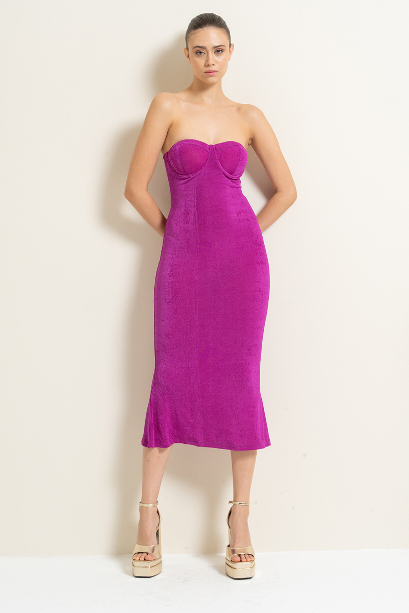 Magenta Straplez Göğüs Kaplı Elbise