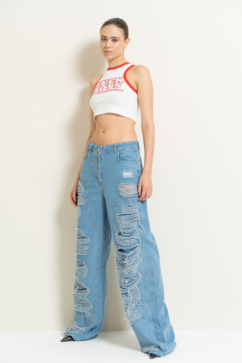 Blue Distressed Loose-Fit Jeans