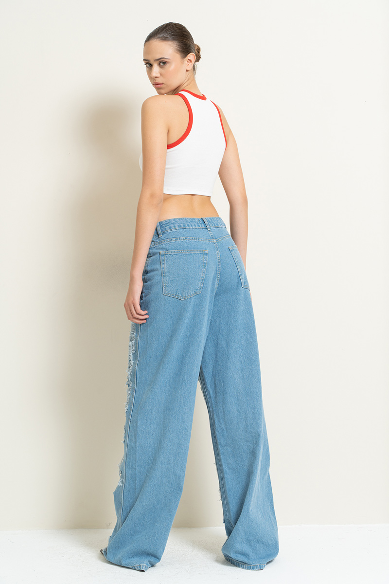 Blue Distressed Loose-Fit Jeans