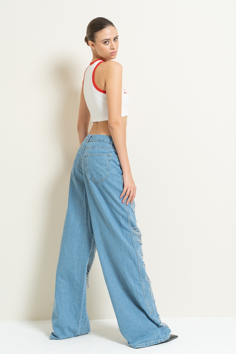 Blue Distressed Loose-Fit Jeans