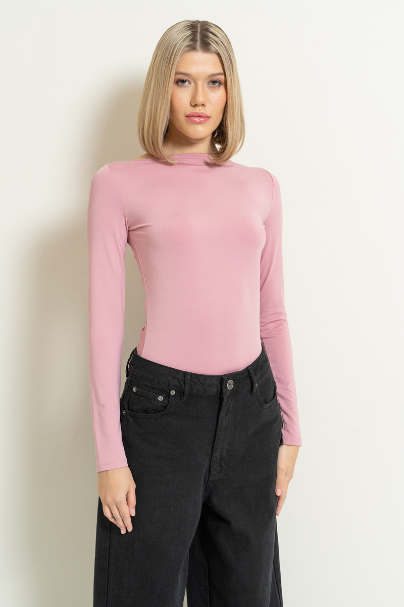 Boat Neck Long Sleeve Light Rose Top