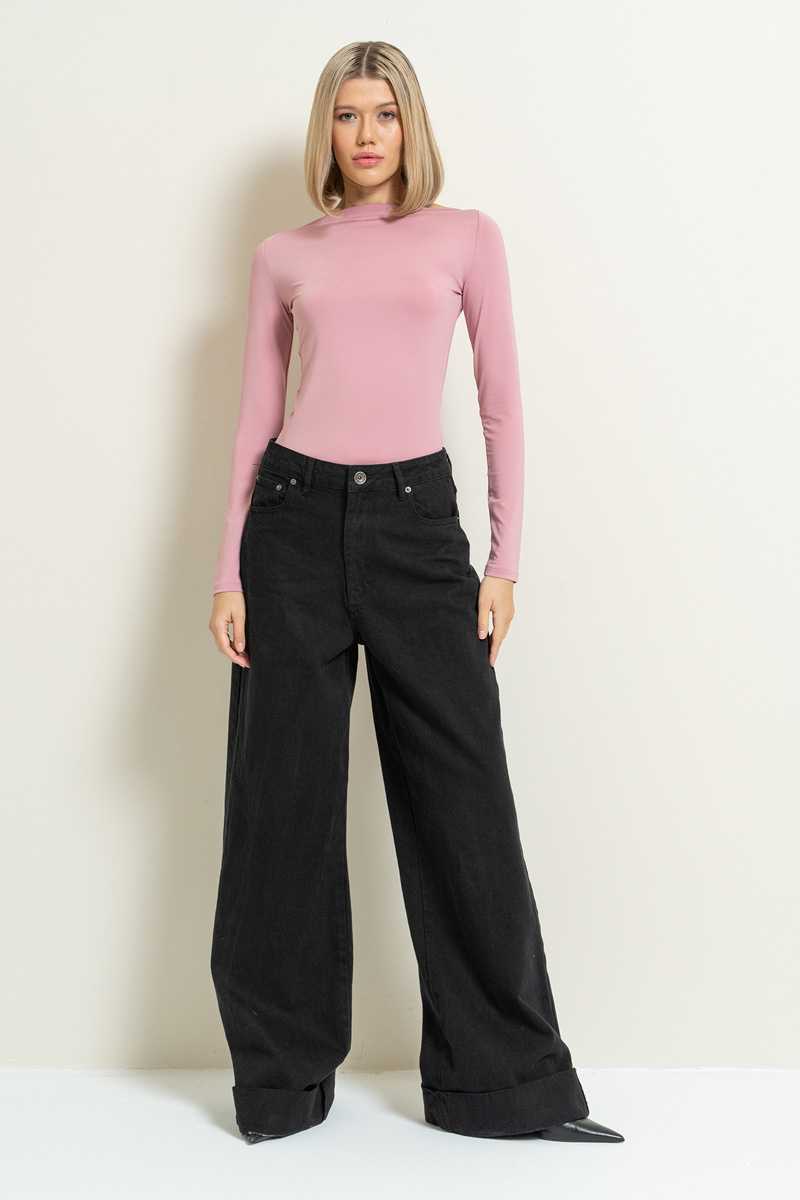 Boat Neck Long Sleeve Light Rose Top