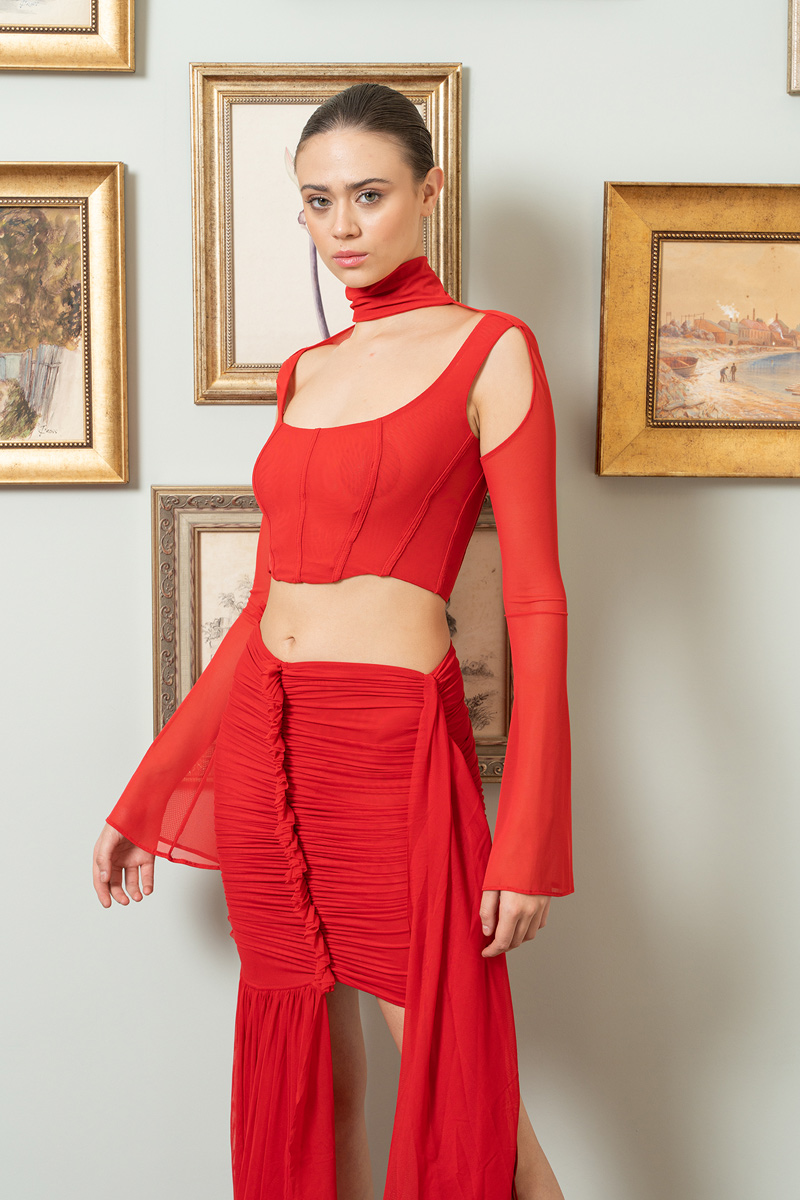 Kırmızı Mini Tül Büstiyer