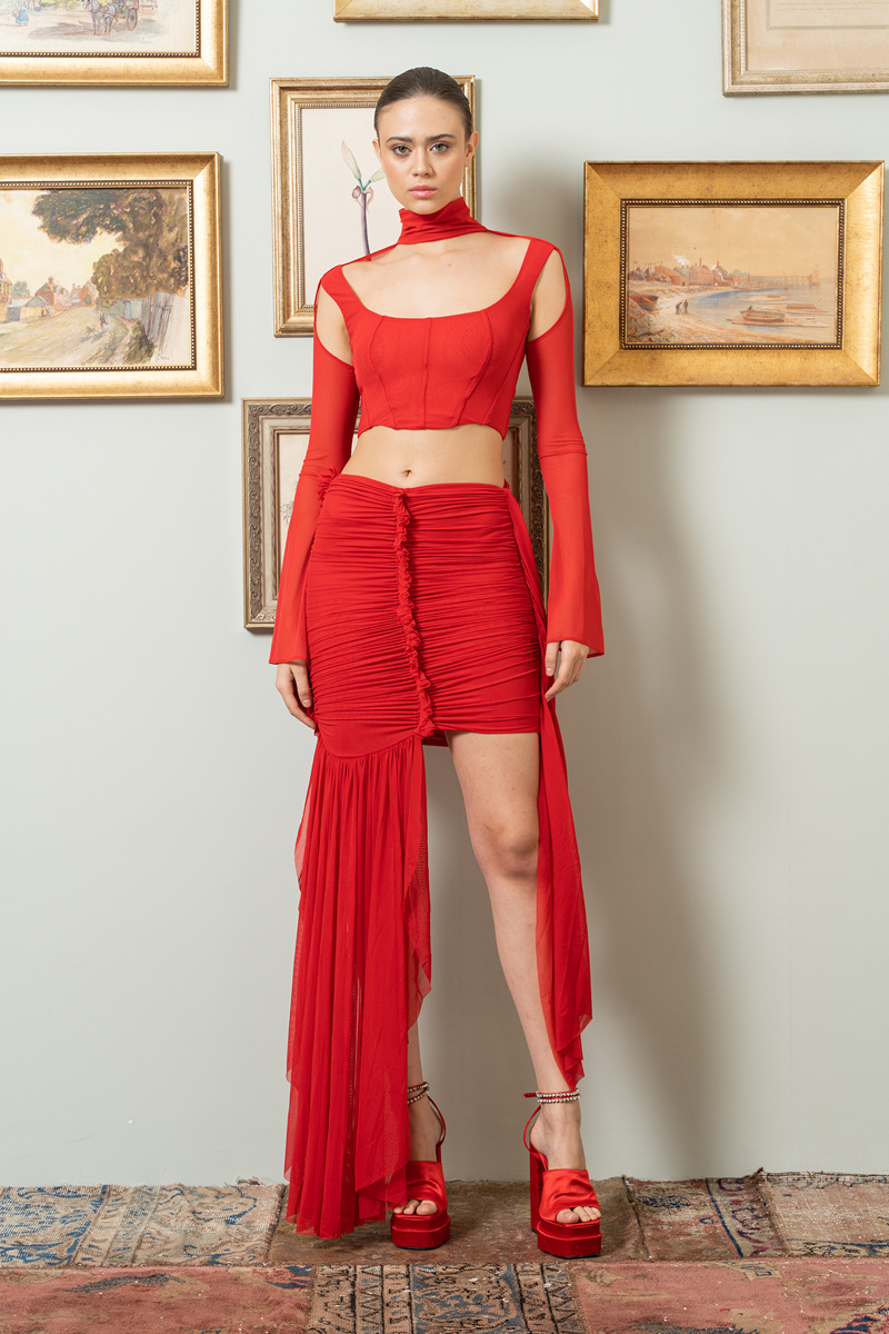 Kırmızı Mini Tül Büstiyer